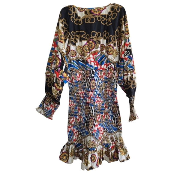 NWT Rhode Anya Smocked Mini Dress Nautical Chain Print Balloon Sleeves Large - Picture 7 of 11